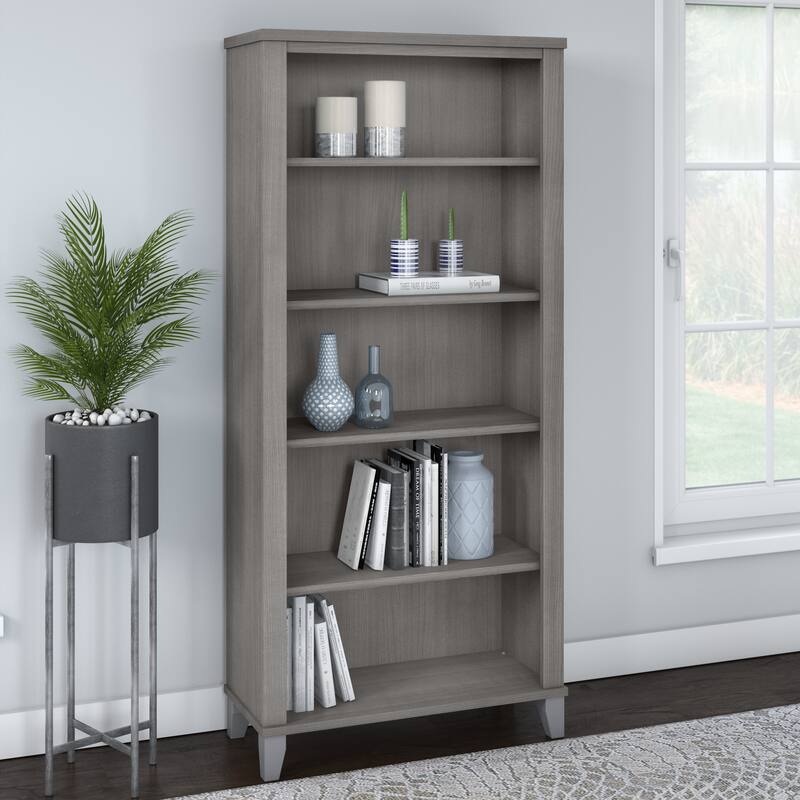 Bush Furniture Somerset Tall 5 Shelf Bookcase with Adjustable Shelves - Platinum Gray