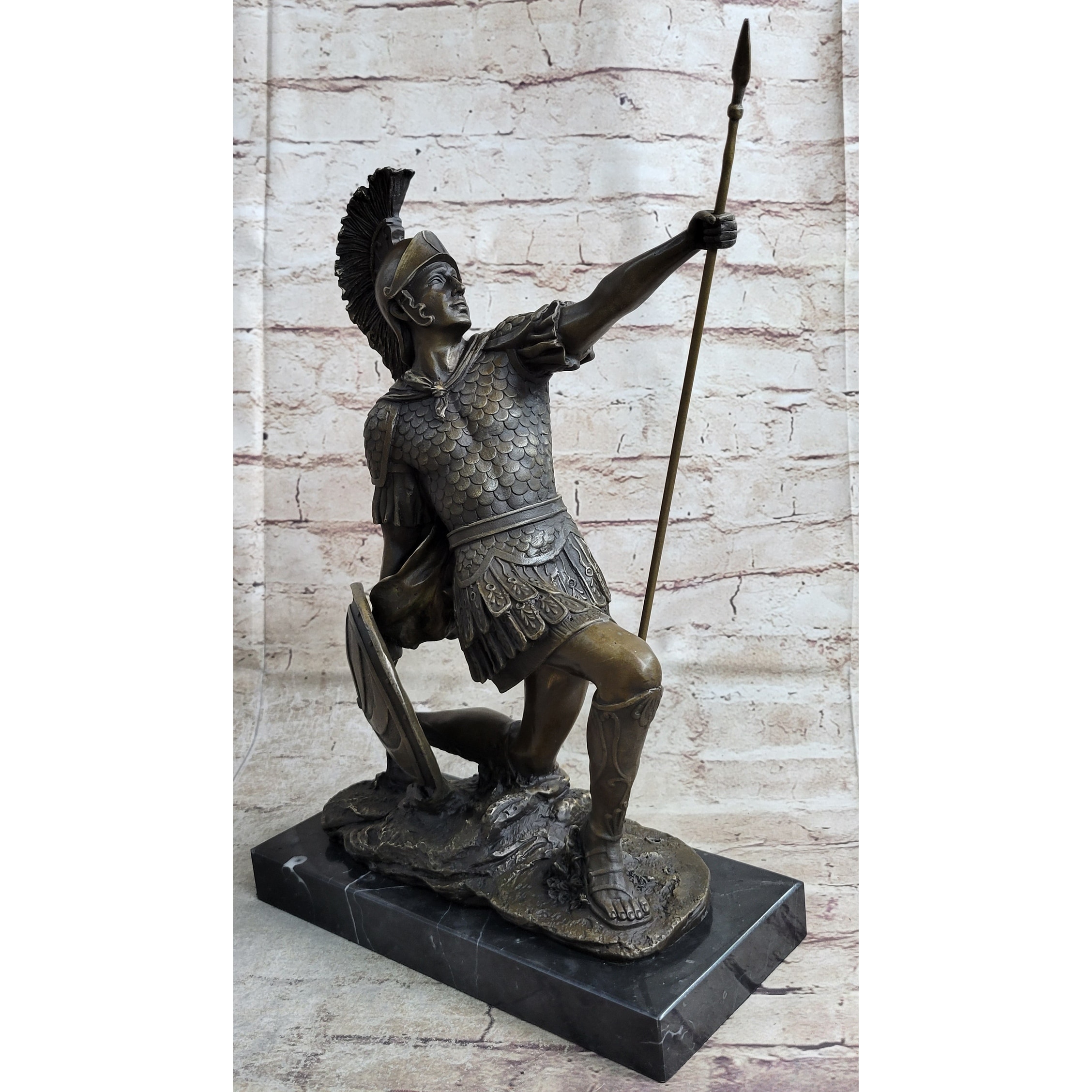 Greek Hoplite Roman Legion Warrior Hero Bronze Statue Sculpture On Marble Base