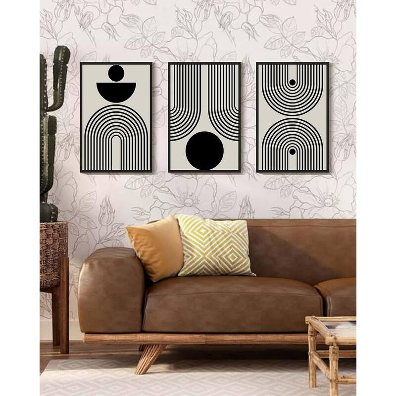 Minimalist Sun Lines Framed Canvas Painting Artwork