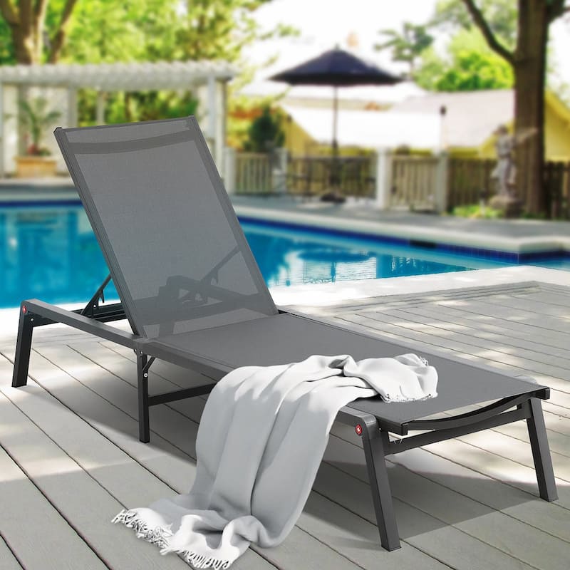 5-Position Adjustable and Foldable Chaise Lounge Chair with Aluminum Frame Perfect for Outdoor Use - 71.65" x 23.43" x 34.84"