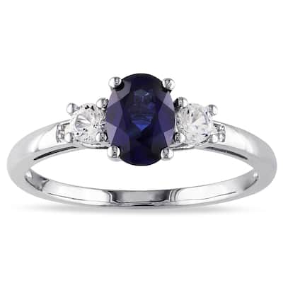 Miadora 10k White Gold Created Blue and White Sapphire Diamond Ring