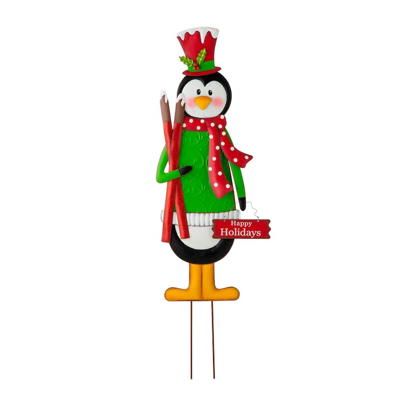 Glitzhome 36"H Christmas Metal Penguin Nutcracker Yardstake Standing Sign Wall Decor