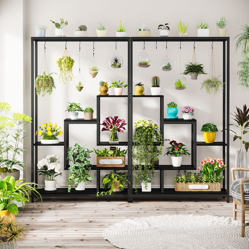 5-Tier Tall Indoor Plant Stand, Large Plant Shelf with 10PC S Hanging Hooks