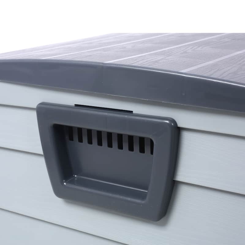 Grey Compact Wheeled Storage Deck Box with 4 Wheels and Weatherproof for Garage and Poolside Garden​​