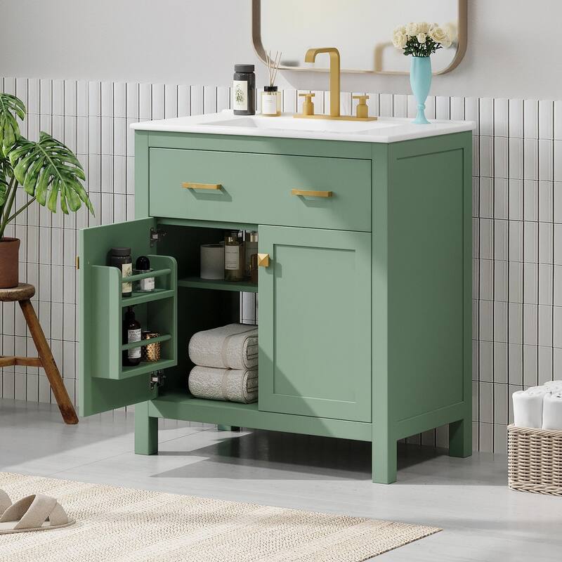 30-inch Modern Bathroom Vanity with Ceramic Sink and Versatile Storage