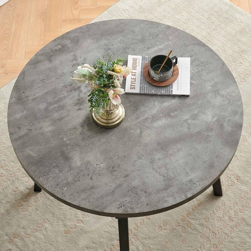 Howtai 37" Round Home Kitchen Dining Table with Sturdy Metal Legs/Hooks - Grey