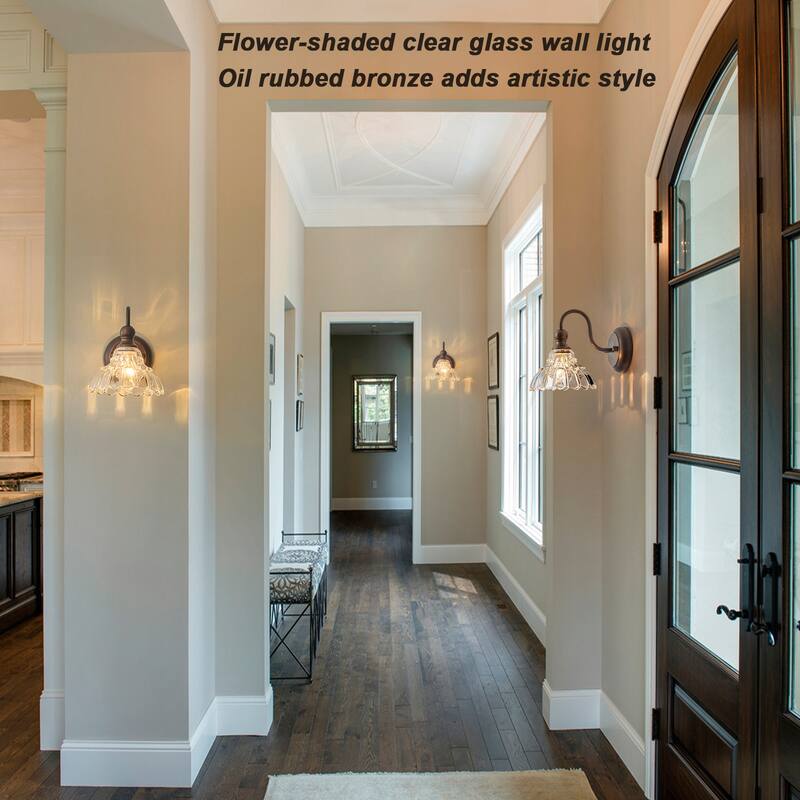 1-Light Vintage Wall Sconce with Clear Trumpet Glass Shades