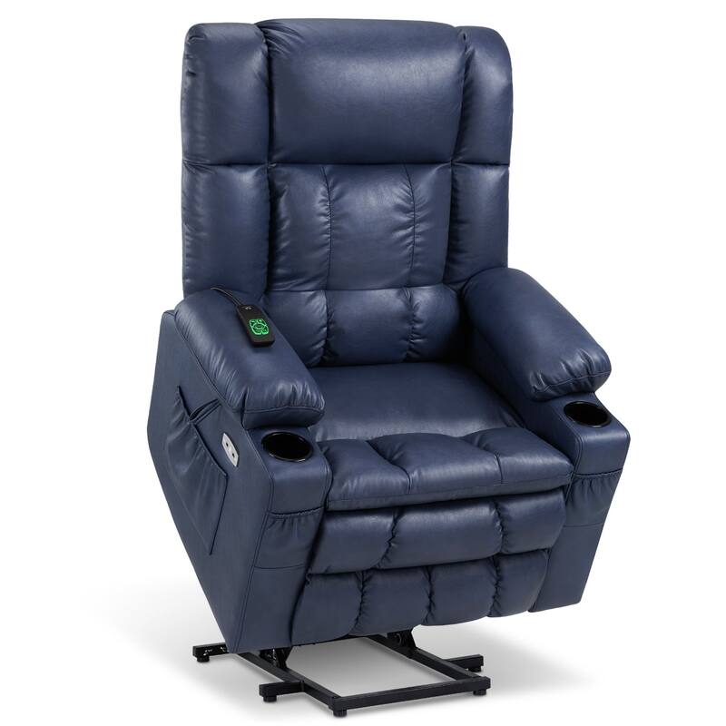 MCombo Medium Dual Motor Power Lift Recliner Chair Infinite Position, Massage and Heat, Extended Footrest, Faux Leather 7890