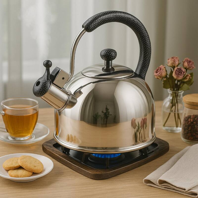 Creative Home Cobra 2.7 Quart Stainless Steel Whistling Tea Kettle with Aluminum Capsulated Bottom