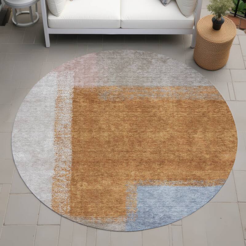 Machine Washable Indoor/ Outdoor Solid Contemporary Chantille Rug - Rust - 8' x 8'
