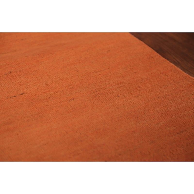 Orange Modern Gabbeh Runner Rug Hand-Knotted Solid Wool Carpet - 2'6" x 9'8"