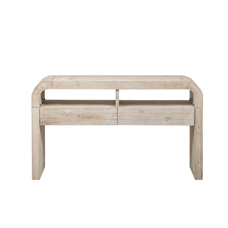 52" MDF Console Table with Fireplace Design and Wood Veneer for Living Room