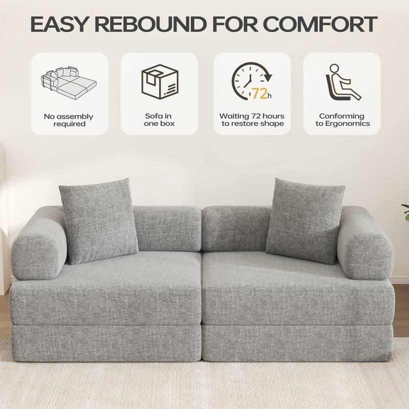 4-in-1 Folding Sofa Bed with Fixed-Shape Frame, DIY Combination Modular Sofa Convertible Chenille Couch for Living Room