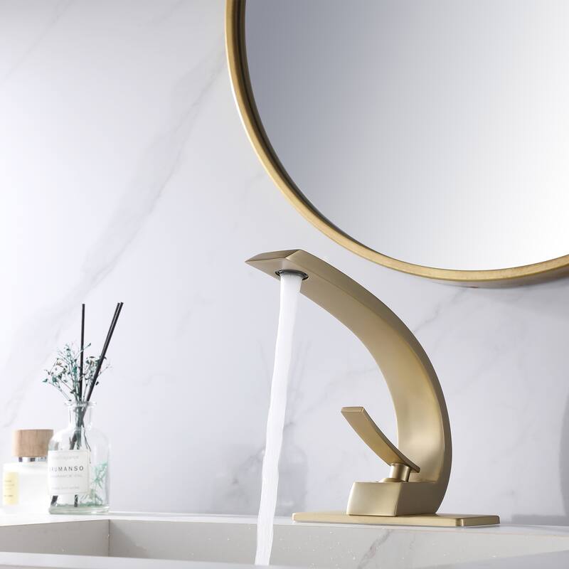 7.7"H Solid Brass Single-Handle Bathroom Sink Faucet with Drain Assembly (Deck plate included)