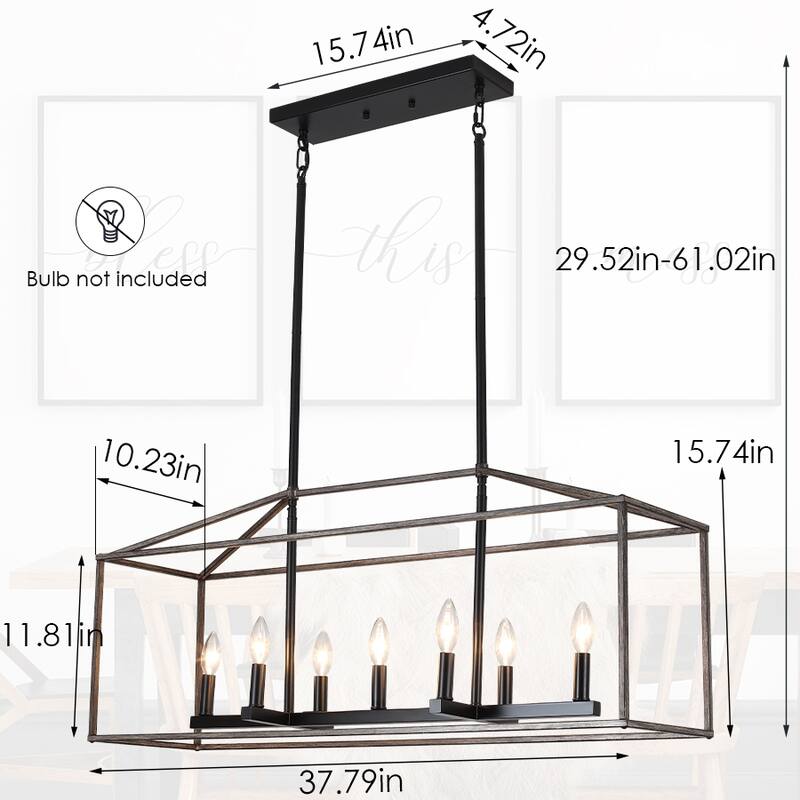 37.79" Wide 7-Light Traditional Farmhouse Rectangle Chandelier, Semi Flush Mount Chandelier, Kitchen Island Chandelier