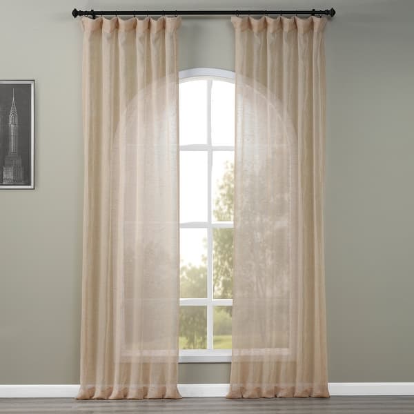 slide 2 of 7, Exclusive Fabrics Open Weave Natural Linen Sheer Curtain (1 Panel) 50 X 108 - Natural