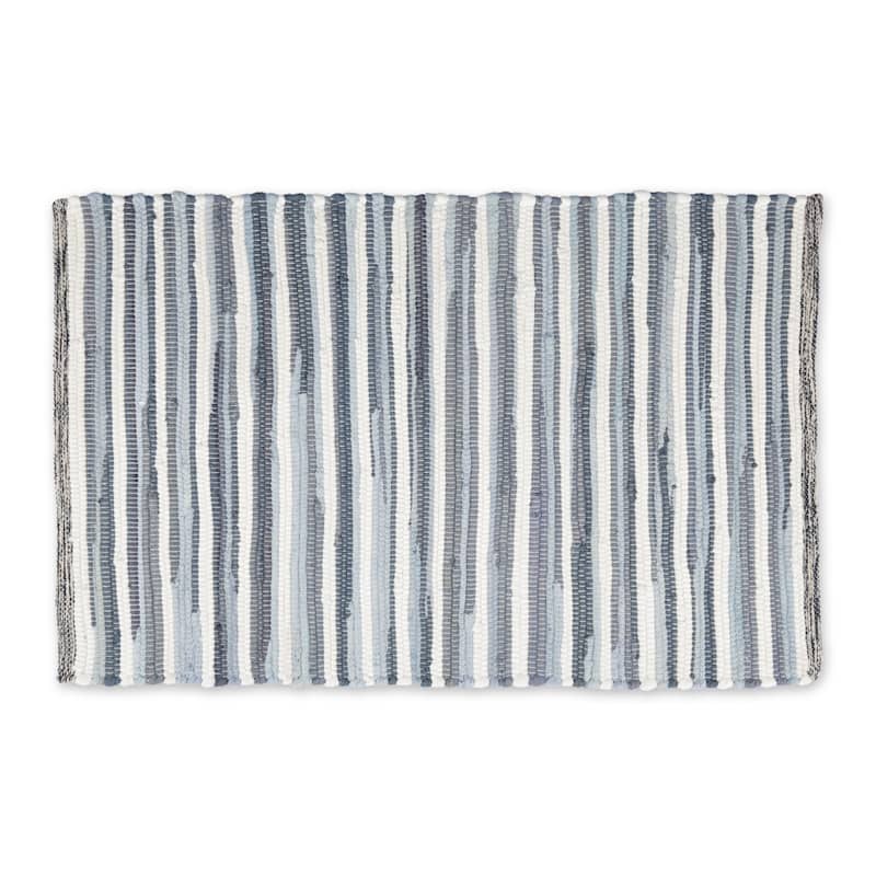 Stonewash Blue Slim Stripe Cotton Chindi Rug 2Ft 3Inx6Ft