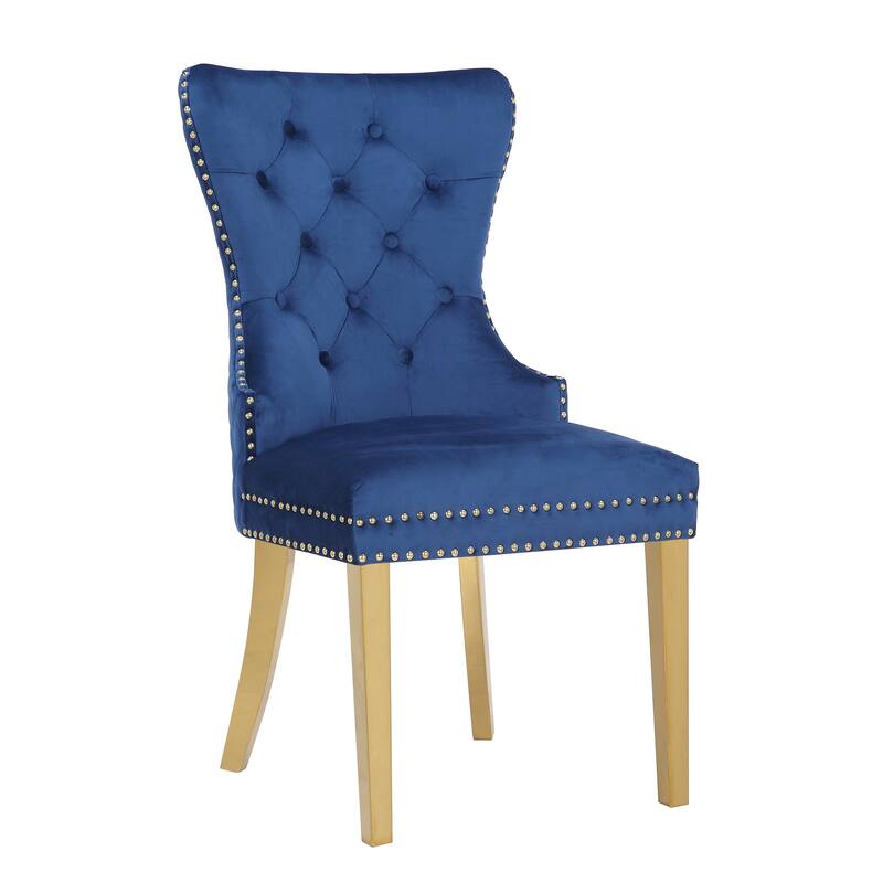 Modern Set of 2 Dining Chairs with Button Tufted Upholstered Back, Nailhead Trim, Stainless Steel Legs for Dining Room