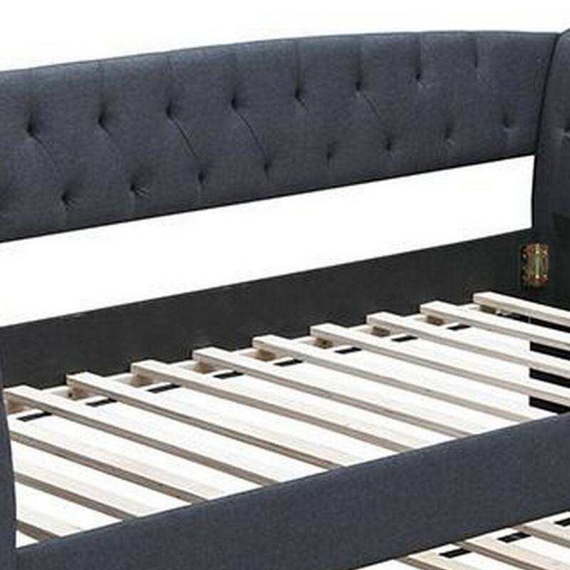 Alma Classic Wood Daybed with Trundle, Button Tufted, Charcoal Burlap