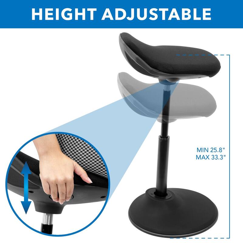 Mount-It! Ergonomic Sit Stand Stool [360-deg Tilt] Height Adjustable, Leaning Chair for Standing Desk - Black