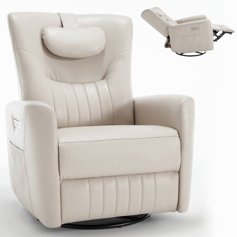 Beige Power Recliner with Swivel, Rocking Motion & Lumbar Pillow