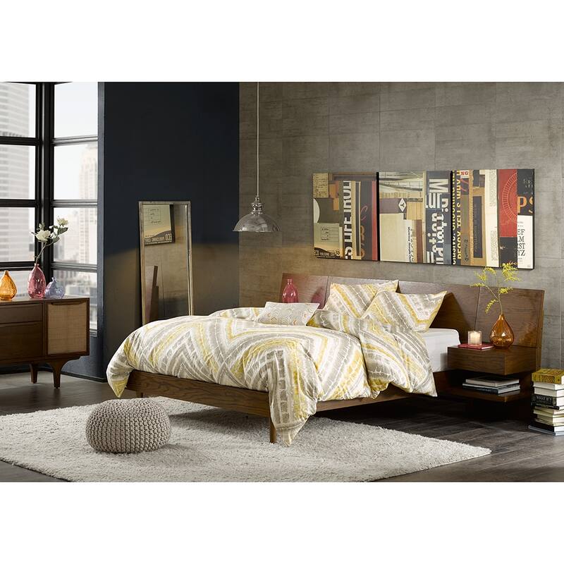 King Size Wood Storage Bed with 2 Built-in Nightstands and Hidden Storage - Pecan