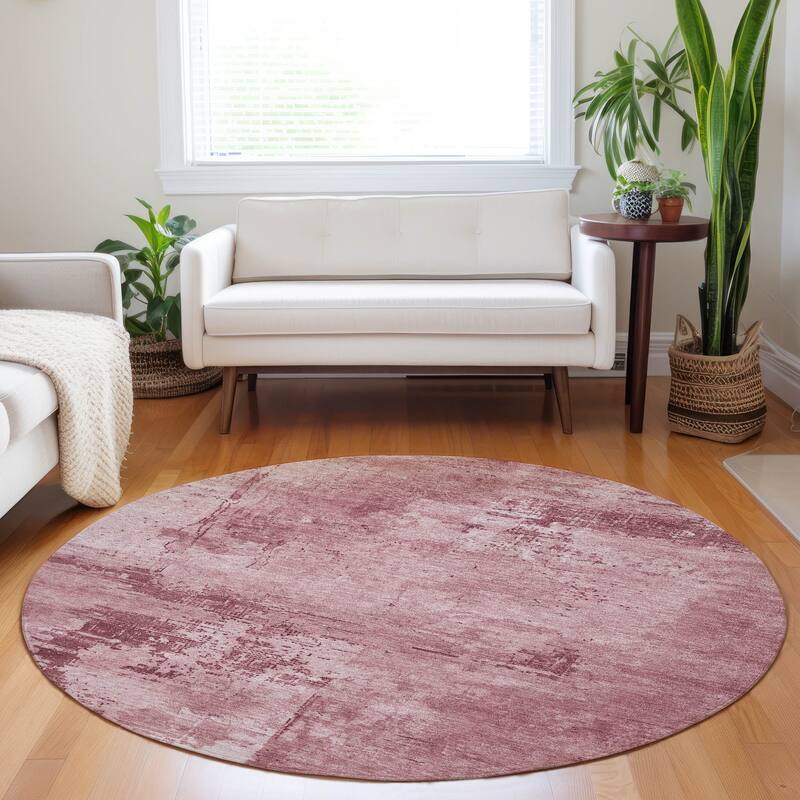 Machine Washable Indoor/ Outdoor Abstract Modern Chantille Rug - Blush - 8' x 8'