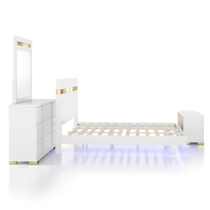 Furniture of America Halifax Modern 5-Piece Wood Platform Bedroom Set with Underbed LED