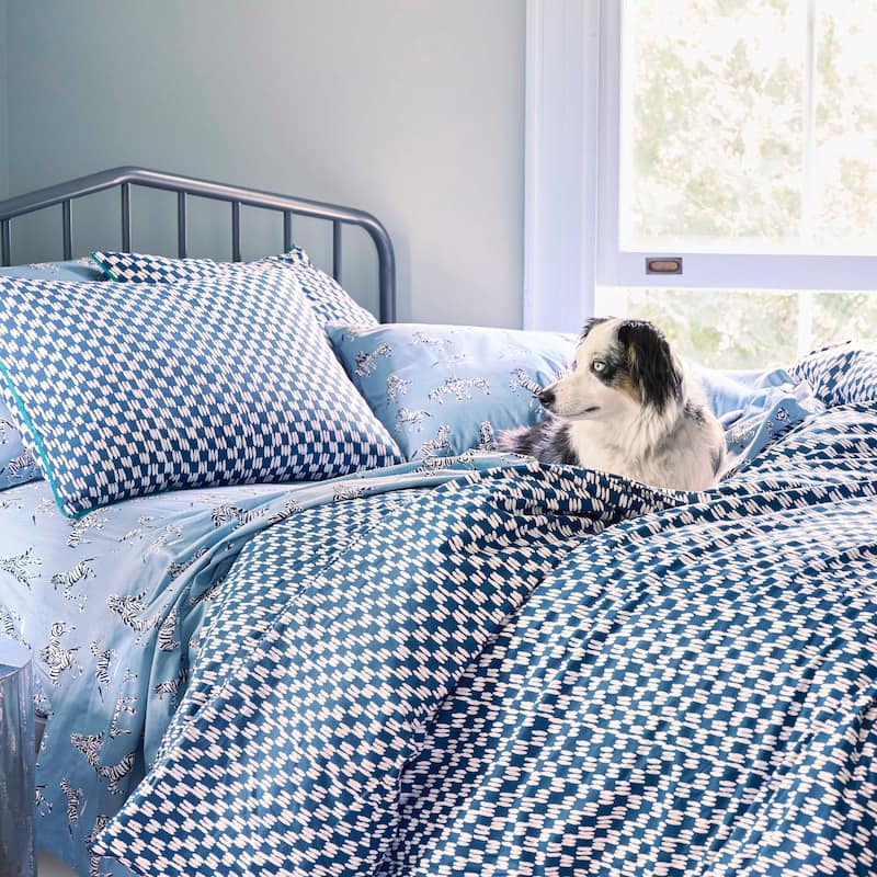 Novogratz by Utica Petite Painted Check Blue Comforter Set