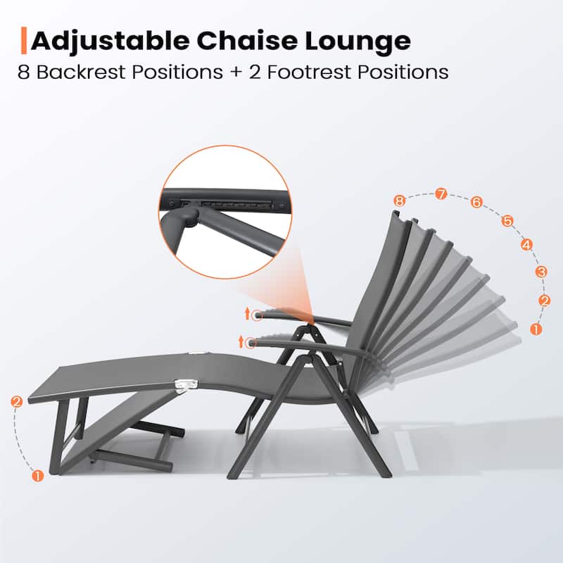 Pellebant 2PCS Adjustable Aluminum Patio Chaise Lounge Chair