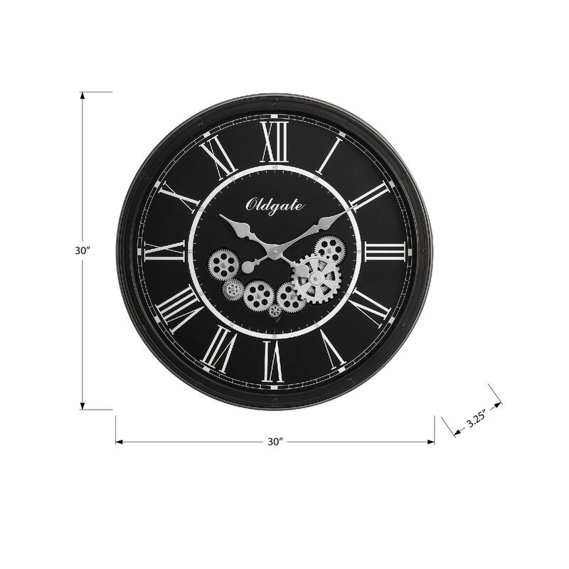 30 in Oversized Gear Mechanism Black Wall Clock - 30 in