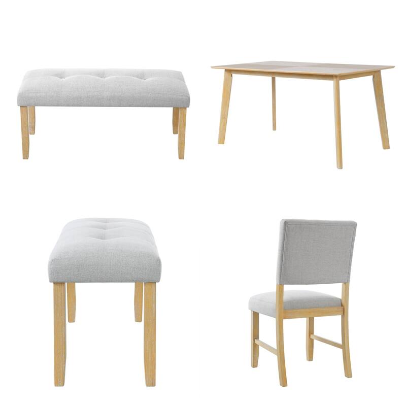 6 Piece Wood Dining Table Set with 4 Upholstered Chairs and Bench