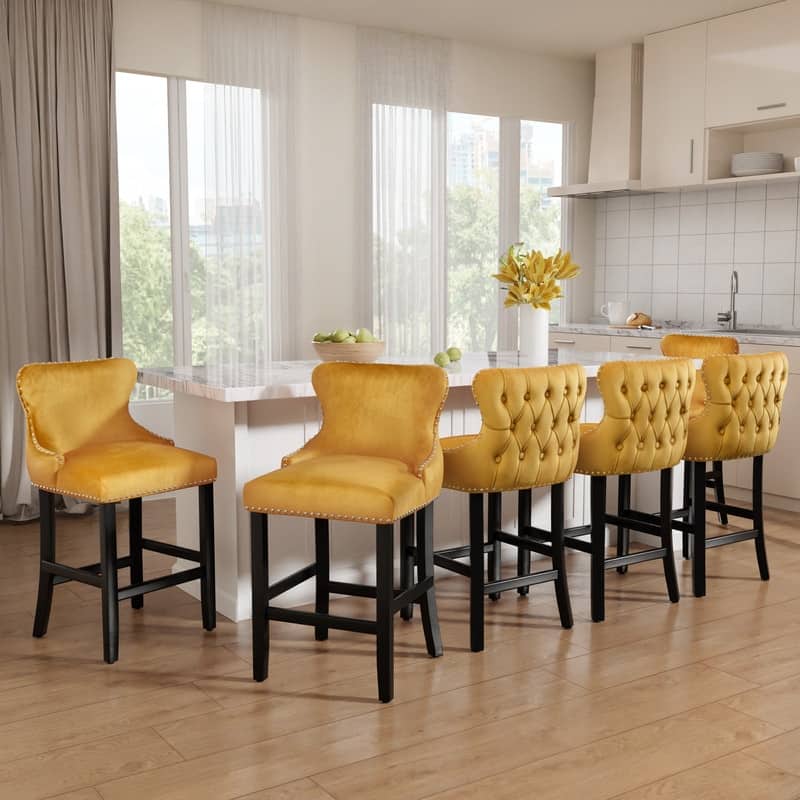 Upholstered Wing Back Bar Stools (Set of 6)