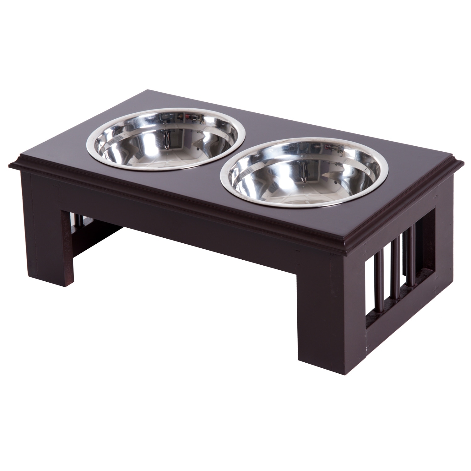 PawHut 23 Modern Dog Bone Wooden Heavy Duty Pet Food Bowl Elevated Feeding Station - Black