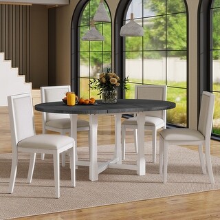 5-Piee Extendable Dining Table Set for 4, Round Dining Table for 4 with ...