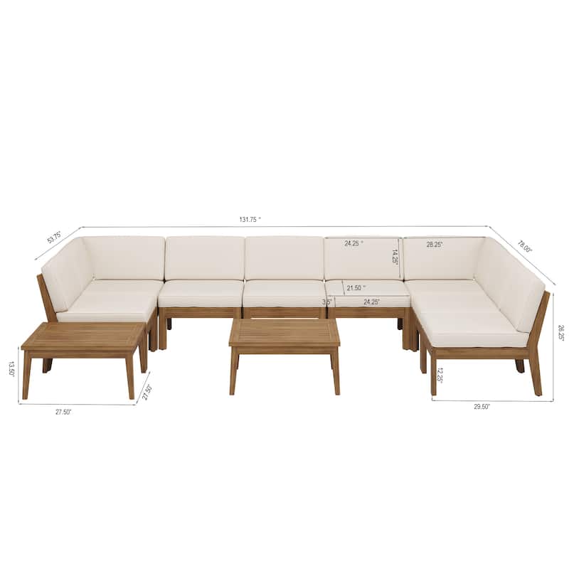 Christopher Knight Home - Xanthe Acacia Wood Patio 10 Piece Sectional Sofa Set with Water Resistant Cushion