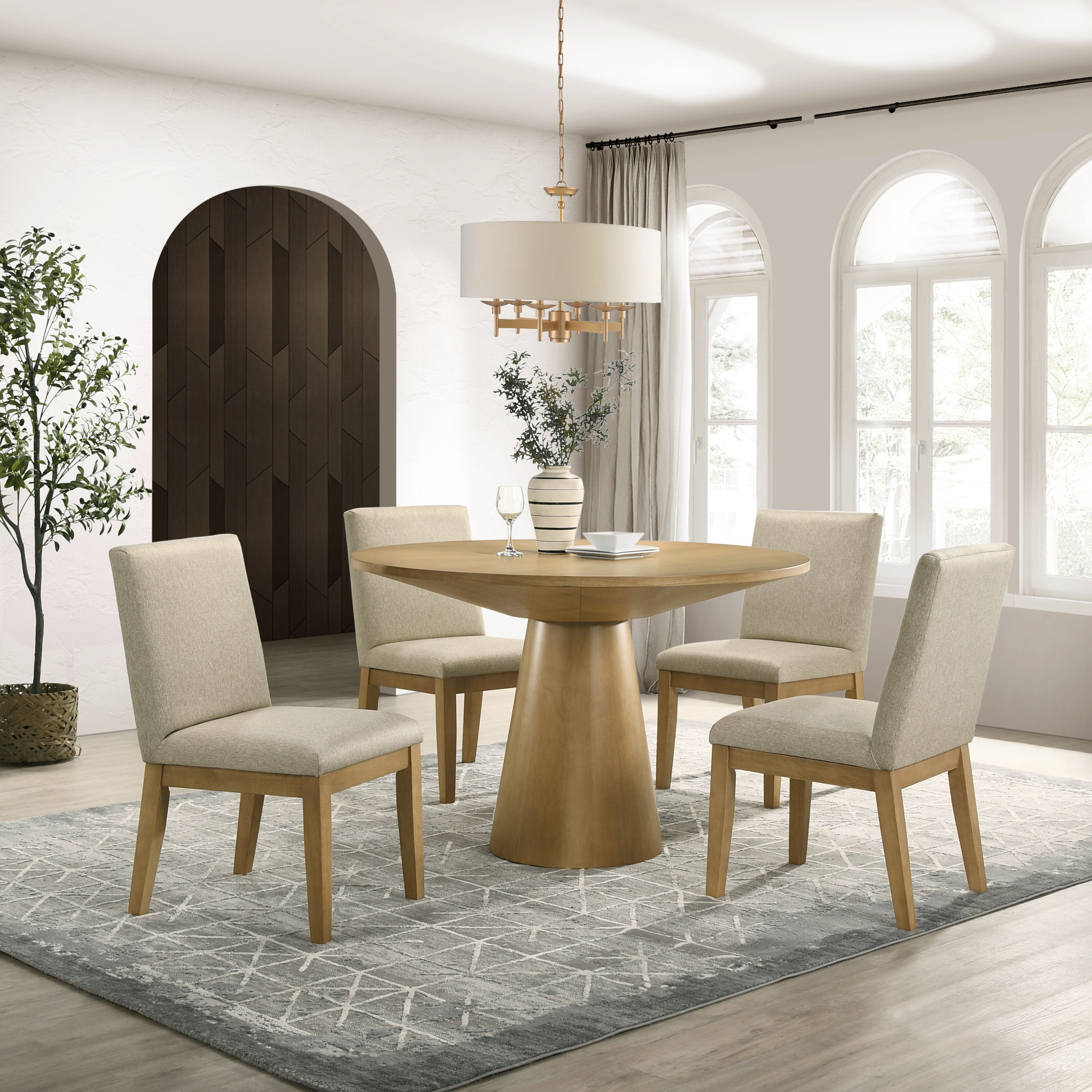 Roundhill Furniture Rocco Contemporary Dining Set Round Pedestal