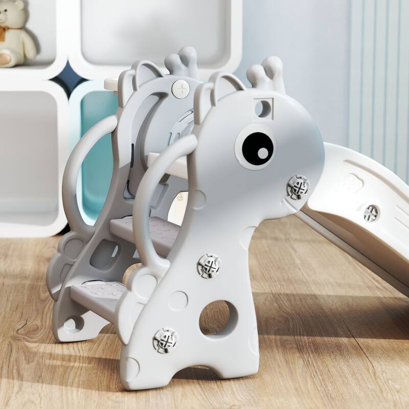 HDPE Kids Outdoor Slide with Ladder and Hoop for Playroom, Living Room and Nursery Room - 41.7" L x 20.3" W x 20.5" H