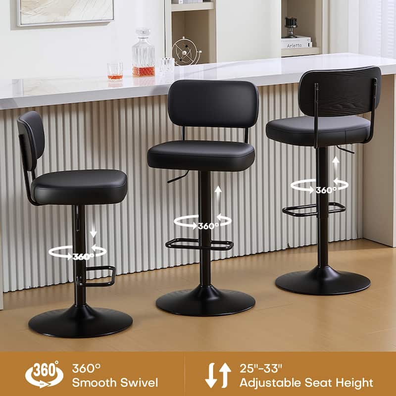 Adjustable Height Swivel Bar Stools with Back and Footrest - 17.7"W x 15.75"D x 35"-42.9"H
