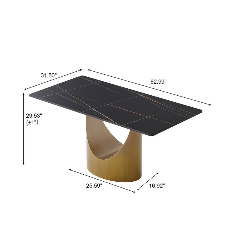 63" Dining Table for 6 with Sintered Stone Tabletop and Solid Carbon Steel Base