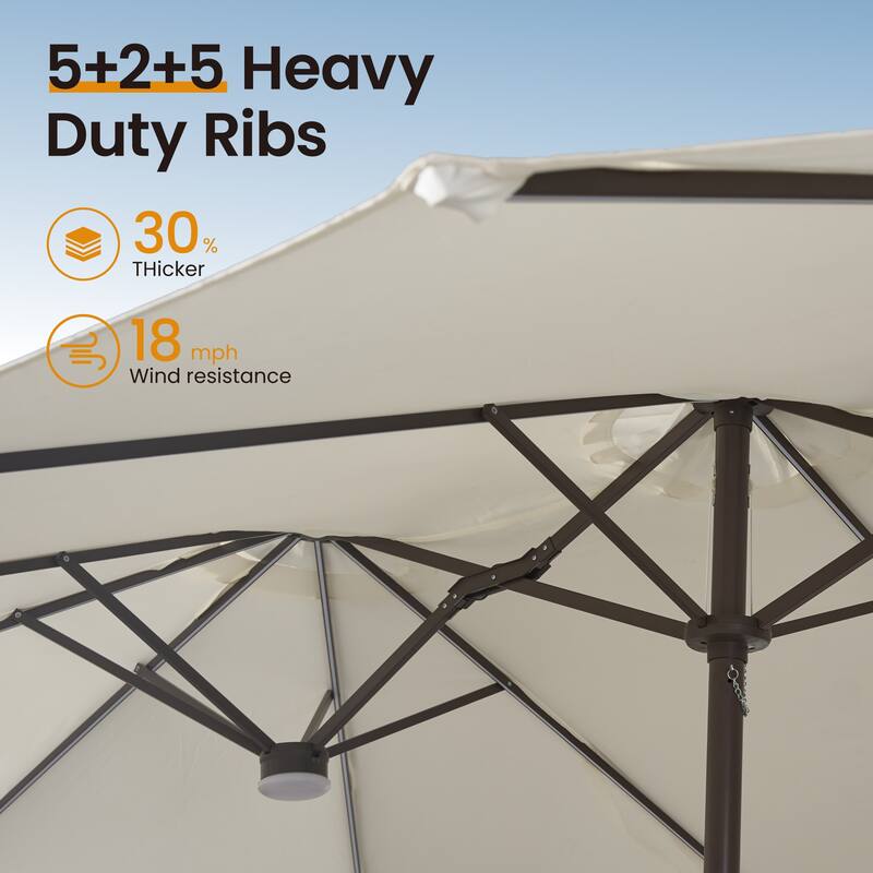 ​OVIOS 15ft Double Side Patio Outdoor Umbrella with Crank & LED Light