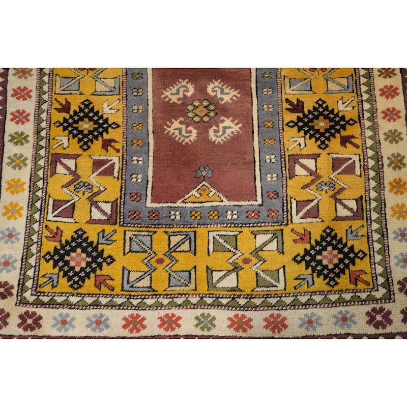 Hand Knotted Oriental 100% Wool Carpet Transitional Tribal Yellow & Gold Anatolian Area Rug - 6' 8'' X 3' 8''
