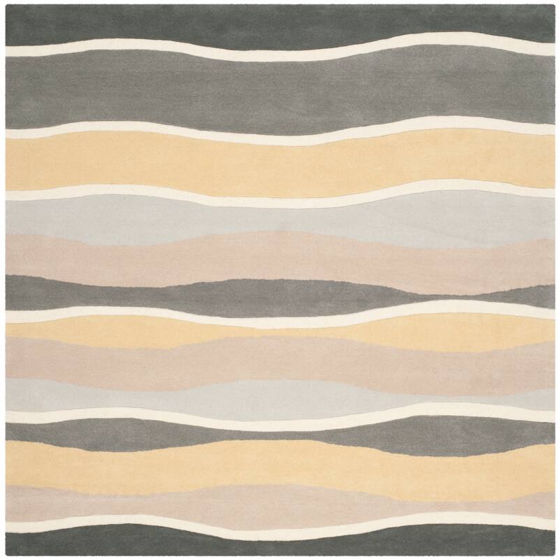 SAFAVIEH Handmade Soho Sharday Wavy Stripe N.Z. Wool/ Viscose - 6' x 6' Square - Grey/Gold - Square/Runner