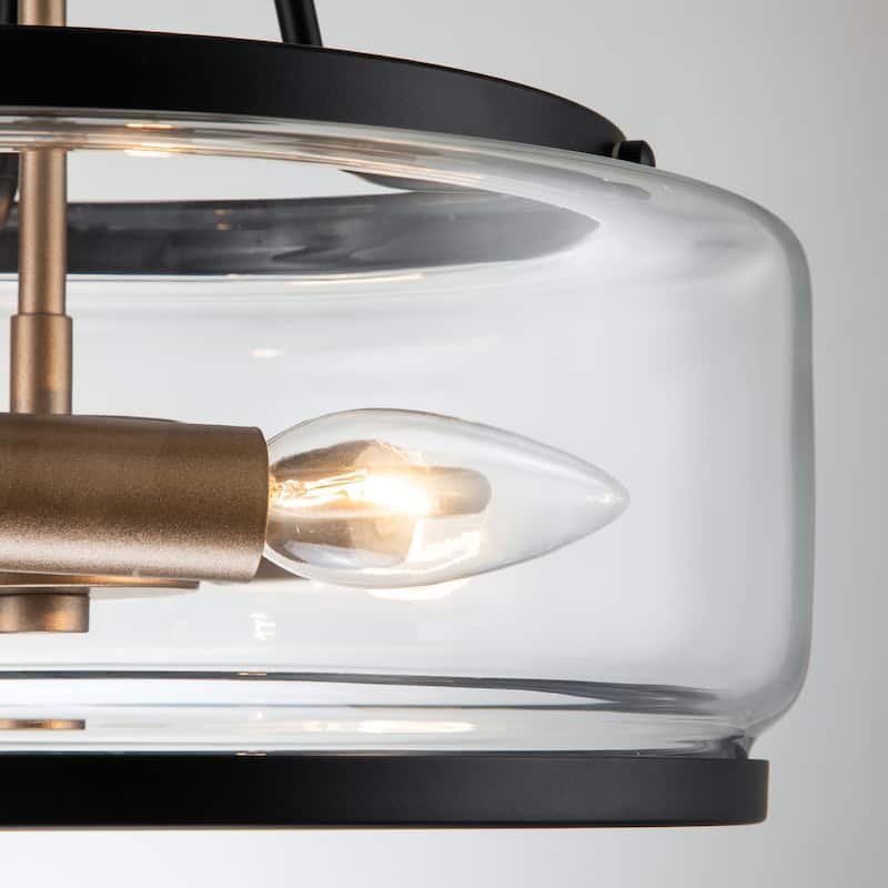 3-Light Industrial-style Black Lantern Glass Semi Flush Mount