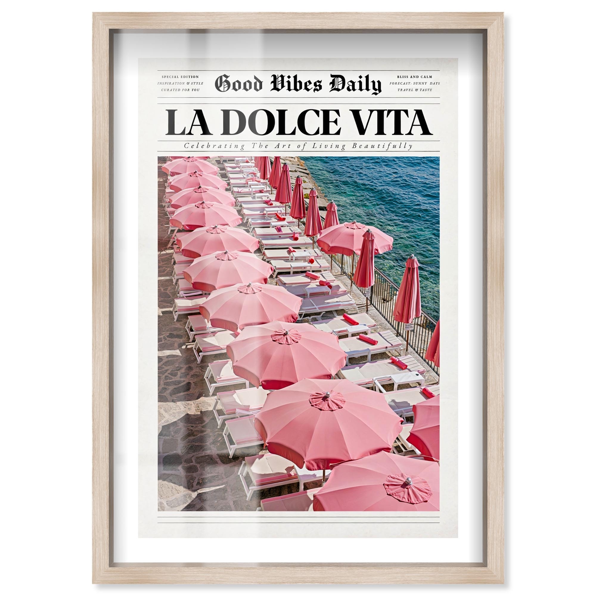 Pink Umbrellas Travel Photography Prints Shadowbox Print by Notoriart