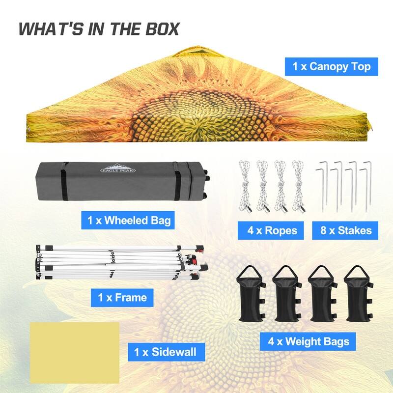 EAGLE PEAK Pop Up Canopy Tent with 1 Sidewall, Easy Setup Event Tent, Outdoor Sun Shade, Instant Canopy 10x10
