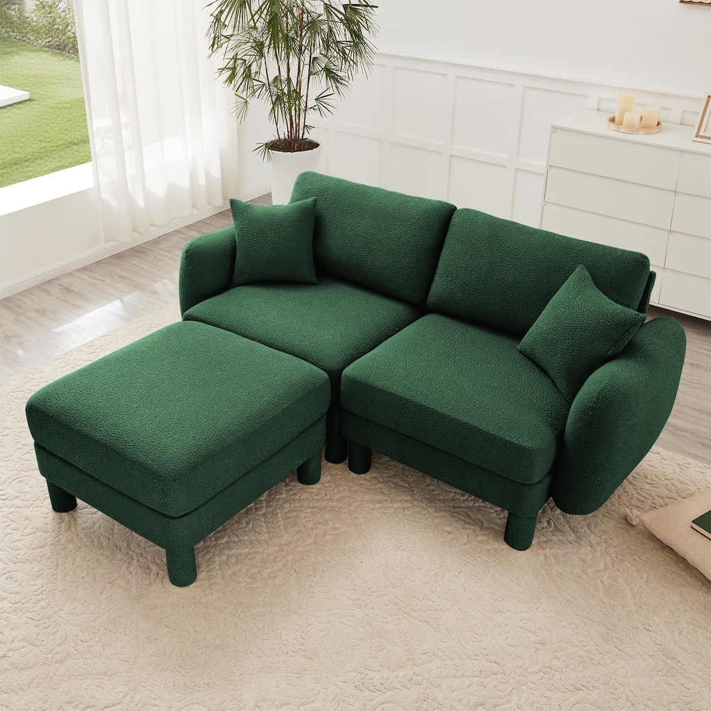 2-seater Loveseat Sofa Couch With Distinctive Shell-shaped Armrests And Removable Ottoman