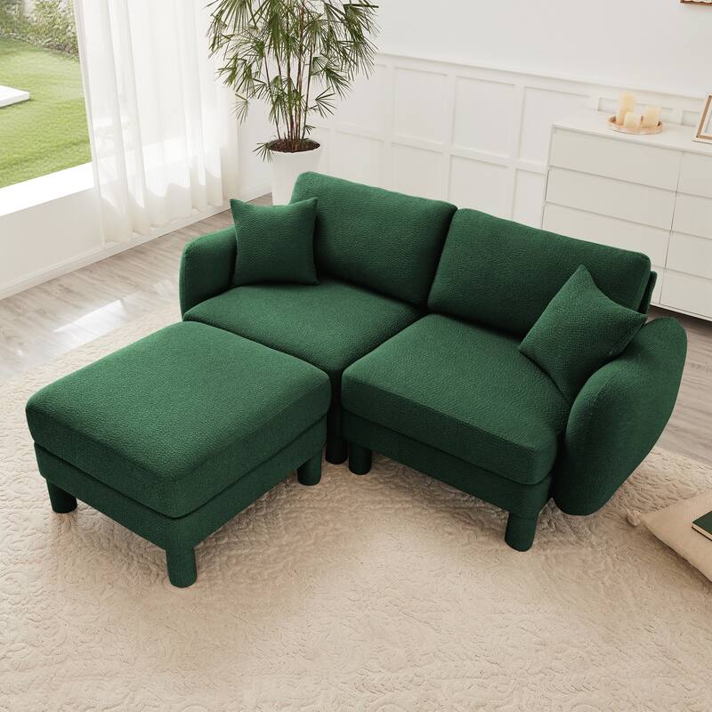 2-seater Loveseat Sofa Couch With Distinctive Shell-shaped Armrests And Removable Ottoman