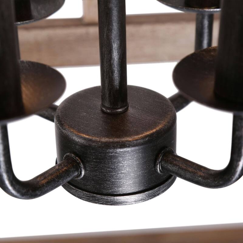 Farmhouse 4-Light Lantern Chandelier Rustic Square Wood Pendant Light - W13.5"xD13.5"xH13.5"