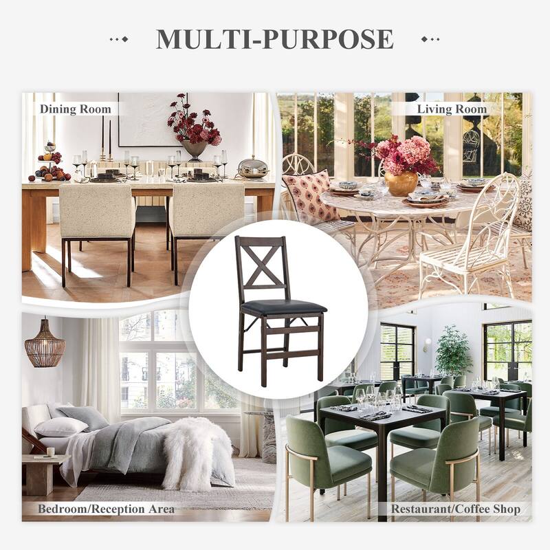 Folding Dining Chairs Set of 2 - Upholstered Wooden Frame - Indoor/Outdoor Space Saver - Pre-Assembled - Set of 2